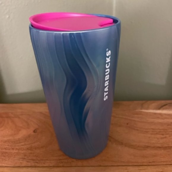 Starbucks Authentic 2021 Ceramic Double Walled Tumbler 12 oz (Swirl Shimmer Blue - Picture 1 of 2